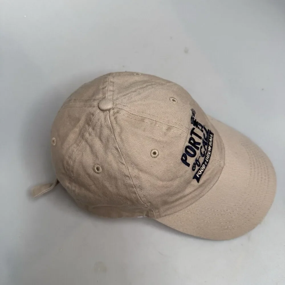 Port of Call Food & Brew Hall Dad Hat Tan Adjustable Strap Back Unstructured